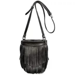 Шкіряна жіноча сумка з бахромою міні-кроссбоді Fleco чорна краст