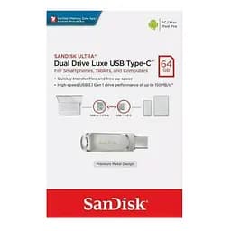 Флеш-накопичувач SanDisk USB 3.1 Ultra Dual Luxe Type-C 64Gb (150 Mb/s) (SDDDC4-064G-G46) - мініатюра 2