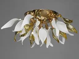 Красивая люстра с керамическими элементами под потолок, 10 ламп, золото.