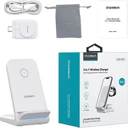 Бездротовий зарядний пристрій Choetech T608-F 3 в 1 Wireless Charger White [101509] - мініатюра 4