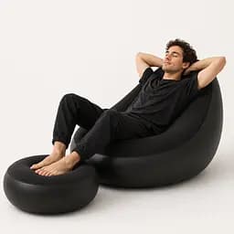 Надувний диван з пуфом Air Sofa / Надувне велюрове крісло з пуфом + насос Чорний - мініатюра 4