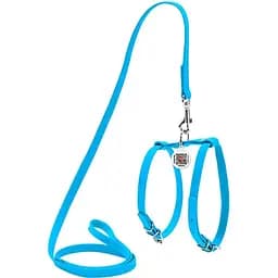 Шлея с поводком для собак Waudog Glamour, кожаная, с QR паспортом, 25-33х35-43х1,2/115 см, голубой (34002)