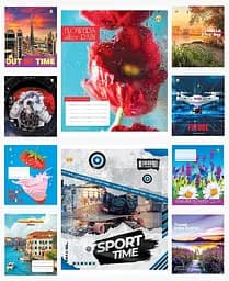 Зошити учнівські 96 аркушів клітинка Люкс 11731 Мікс 5, 10 шт. в упаковці