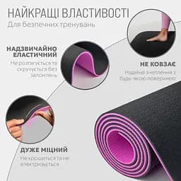 Килимок для йоги та фітнесу TPE+TC 6 мм двошаровий чорний-фіолетовий EasyFit fit0025064 - мініатюра 3