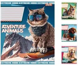 Тетради ученические 18 листов клетка 1B Adventure animals, 25 шт. в упаковке