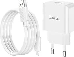 Универсальная зарядка для телефона Hoco C106A Leisur 10,5 Вт/2,1 А кабель MicroUSB 1 порт USB блок питания с проводом Белый