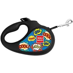 Повідець-рулетка для собак Waudog R-leash Вау, світловідбиваючий, M, до 25 кг, 5 м, чорний