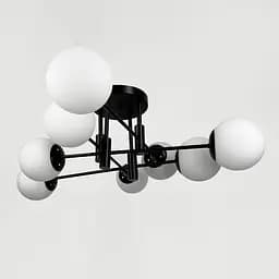 Стельова чорна люстра на 8 білих плафонів Ø 80 см | Line F | Арт. 81188/8 BK+BK+WT