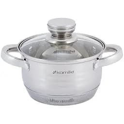 Кастрюля Kamille 1.5 л из нержавеющей стали с крышкой и полыми ручками (KM-4910)