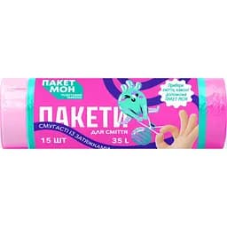 Пакети для сміття Пакет Мон HD смугасті з затяжкою 35 л бірюзово-рожеві 15 шт. (16411340)
