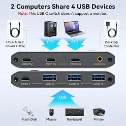 PVBCTCSID 10 Гбіт/с USB C-комутатор для двох ПК, спільне використання пристроїв USB C та A для миші, клавіатури, принтера - мініатюра 3