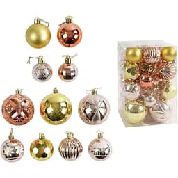Набор новогодних украшений 34 шарика на елку разной текстуры, золотого, бронзового и розового цвета (160785)