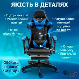 Геймерське крісло 4Points GT з підставкою для ніг Синє - мініатюра 10