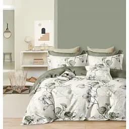 Комплект постільної білизни Soho Lounge Flowers Olive Євро 200x230 см біло-зелений (A130202)