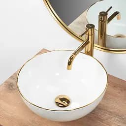 Умивальник Rea Stella white gold edge накладний REA-U7445, Золотий - мініатюра 4