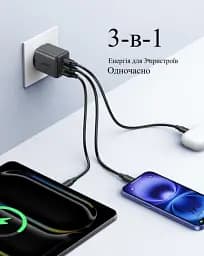 Зарядний пристрій UGREEN X515 GaNInfiniti 30W Fast Charger 3-Port для iPhone 16 15 14 Pro MAX, Samsung Galaxy, Xiaomi Tablet, iPad - мініатюра 4