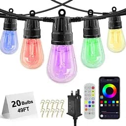 Садовые гирлянды Voneta, гирлянды длиной 49 футов/15 м, водонепроницаемые, с приложением и пультом дистанционного управления, гирлянды д