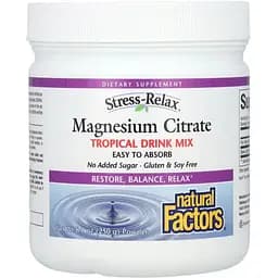 Магній цитрат Natural Factors Stress-Relax Magnesium Citrate тропічні фрукти у порошку 250 гр