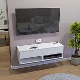 Тумба под телевизор навесная FH-Istad с ящиками и открытыми полками 1200х360х380 мм Белый