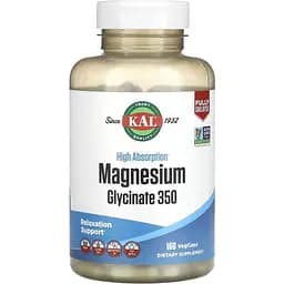 Магний глицинат высокой усвояемости KAL High Absorption Magnesium Glycinate 350 мг 160 вегетарианских капсул