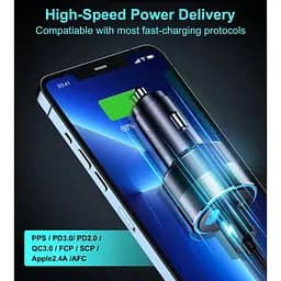 Автомобільний зарядний пристрій Choetech С0054 2xUSB-C+USB-A, 130 Вт, 5A, QC3.0/PD/PPS - мініатюра 7