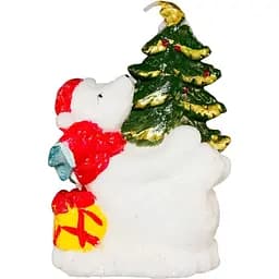 Декоративная новогодняя свеча Devilon Медведь с елкой 7.3х5.9х11.2 см белая с красным (790722-1)