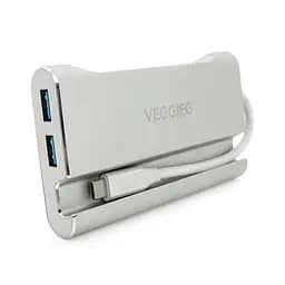 Хаб-конвертор Veggieg TC07-S Type-C (тато) на Type-C (мама) + USB3.0 * 3 (мама) + HDMI (мама) + RJ45, 10см, Silver, Box - мініатюра 3