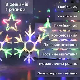 Гірлянда-штора Зірки та сніжинки розмір 3*0,9 м 10 фігур, мультиколор GarlandoPro 1733065ML - мініатюра 3