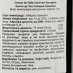 Вино Campo de Chile Cabernet Sauvignon, червоне, сухе, 13%, 0,75 л - мініатюра 3