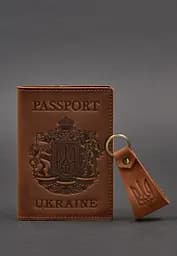 Подарунковий набір шкіряних аксесуарів з українською символікою світло-коричневий - мініатюра 3