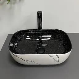 Умивальник VBI Ravenna white black marmo накладний VBI-011230, Чорний матовий - мініатюра 5