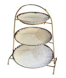 Фруктовница трехъярусная 45 см на металлической подставке керамическая тарелка 21x26x30 см Белый