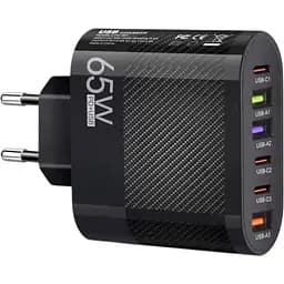 Зарядний пристрій живлення живлення Gan 65 Вт USB Type-C адаптер для заряджання Чорний