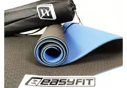 Килимок для йоги та фітнесу EasyFit TPE+TC 6 мм двошаровий + Чохол чорний із синім (EF-1924E-B/Bl) - мініатюра 3