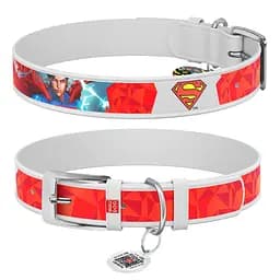 Нашийник для собак шкіряний Waudog Design з QR-паспортом "Супермен1" L Ш 25 мм Д 38-49 см білий