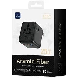 Мережевий універсальний перехідник WIWU UA011 Warrior GaN 25W + 1USB-A/2C Black - мініатюра 4