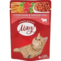 Вологий корм для дорослих котів Мяу! Зі смаком телятини в ніжному соусі 100 г 1560 (4820083901560)