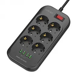 Мережевий фільтр подовжувач 6 розеток з 4 USB 2м із захистом та заземленням чорний LDNIO SE 6403 2500W 10A - мініатюра 2