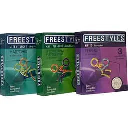Набор презервативов Freestyles Ultra Light+Ribbed+Max Pleasure 3 упаковки х 3 шт.