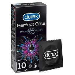 Презервативи Durex Perfect Gliss 10 шт гладкі, з силіконовою змазкою Extra, анатомічні, натуральний латекс