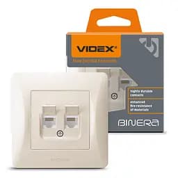 Розетка Videx Binera CAT6+CAT6 комп'ютерна подвійна кремова (VF-BNSK2PC6-CR)
