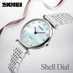 Жіночий класичний годинник Skmei 1223 Shell (Сріблясті з перламутровим циферблатом) - мініатюра 4