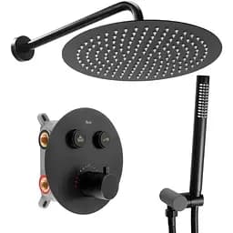 Душова система Rea Lungo black з термостатом + BOX прихованого монтажу REA-P8549, Чорний матовий