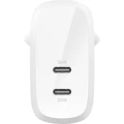 Мережевий зарядний пристрій Belkin Boost Up Charge Pro Dual USB-C 60W White (WCB010VFWH) [158902] - мініатюра 2