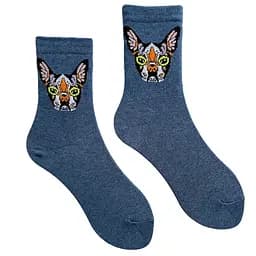 Носки женские "Французский Бульдог" из индийского хлопка синий джинс 213050