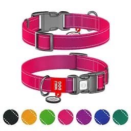 Нашийник для собак нейлоновий Waudog Nylon Mono з QR паспортом світловідбивний M рожевий - мініатюра 2
