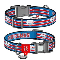 Ошейник для собак нейлоновый Waudog Nylon с QR-паспортом световозвращающий "Супермен Ретро" пластиковый фастекс L Ш 25