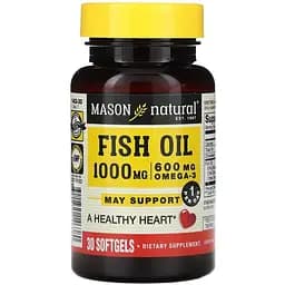 Жирные кислоты Mason Natural Fish Oil 1000 mg Omega-3 600 mg, 30 капсул