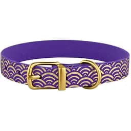 Ошейник для собак BronzeDog Barksi Classic Море кожаный одинарный с золотым тиснением M 28-36х1.7 см фиолетовый