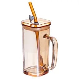 Кружка скляна з кришкою та трубочкою 280 мл Золотистий Yiwu HP-19-53GLD